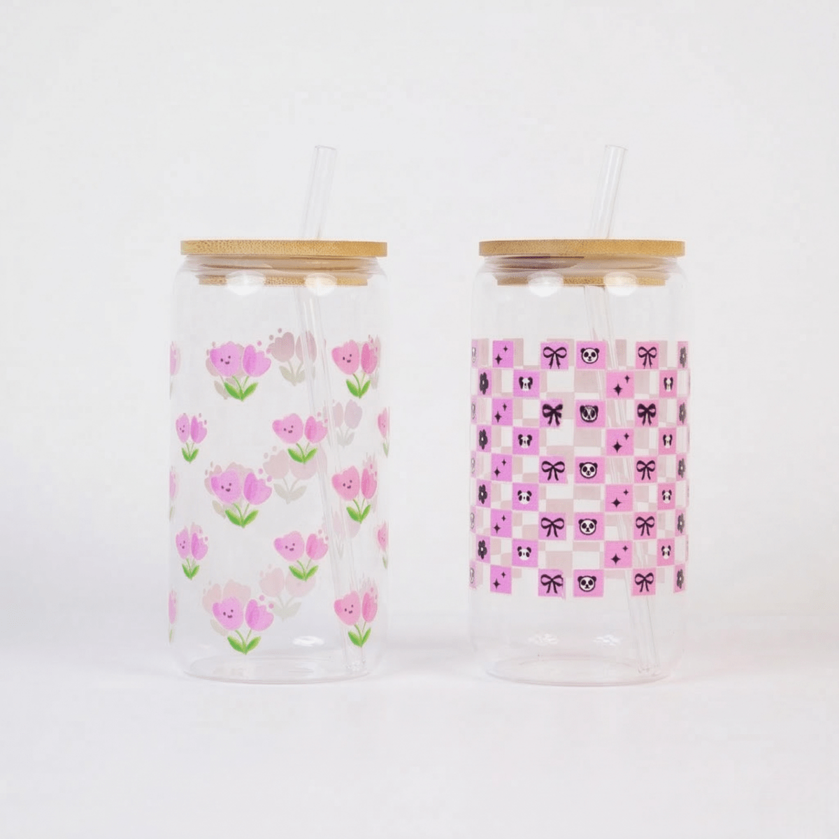 Set-2 Glass Tumbler with Bamboo Lid & Straw - Memories Insite